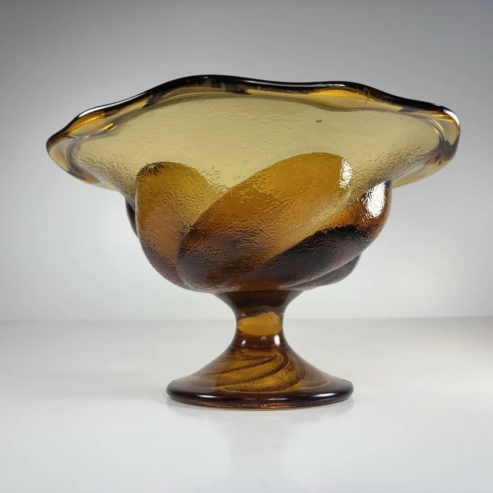 amber Textured  glass pedestal Bowl Compote Fruit Bowl Decorative Centerpiece
